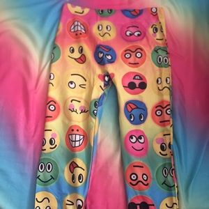 Cute emoji pants! Very colorful :)